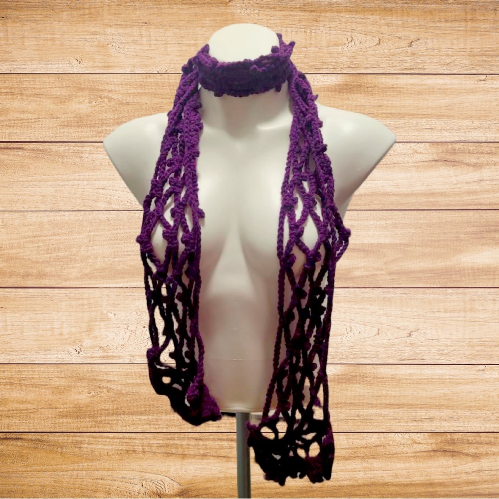 Handmade Purple Lace Scarf Crochet Winter Warm
